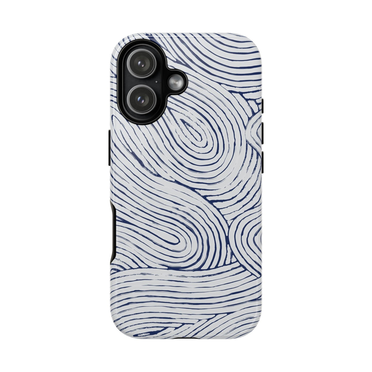 Navy Line Tough iPhone 17 Case with blue wavy pattern on a white background