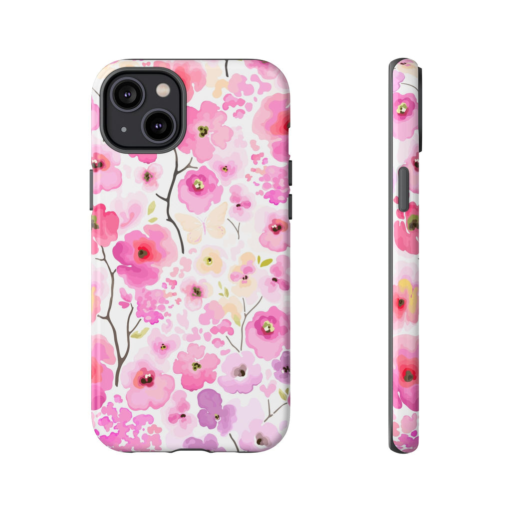 Watercolour Pink Flowers Tough iPhone Case - MVB STUDIO STORE
