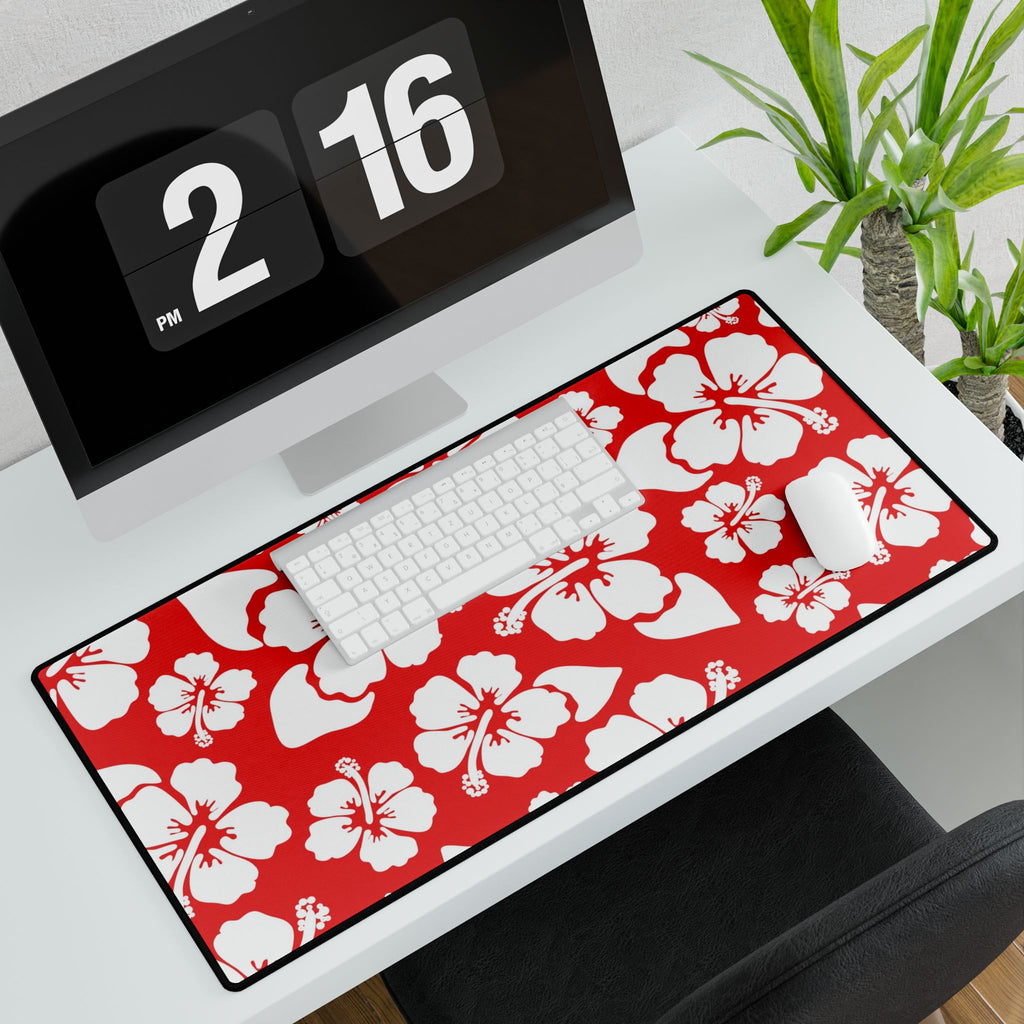 Red Hibiscus Floral Desk Mat — Tropical Gaming & Office Mouse Pad