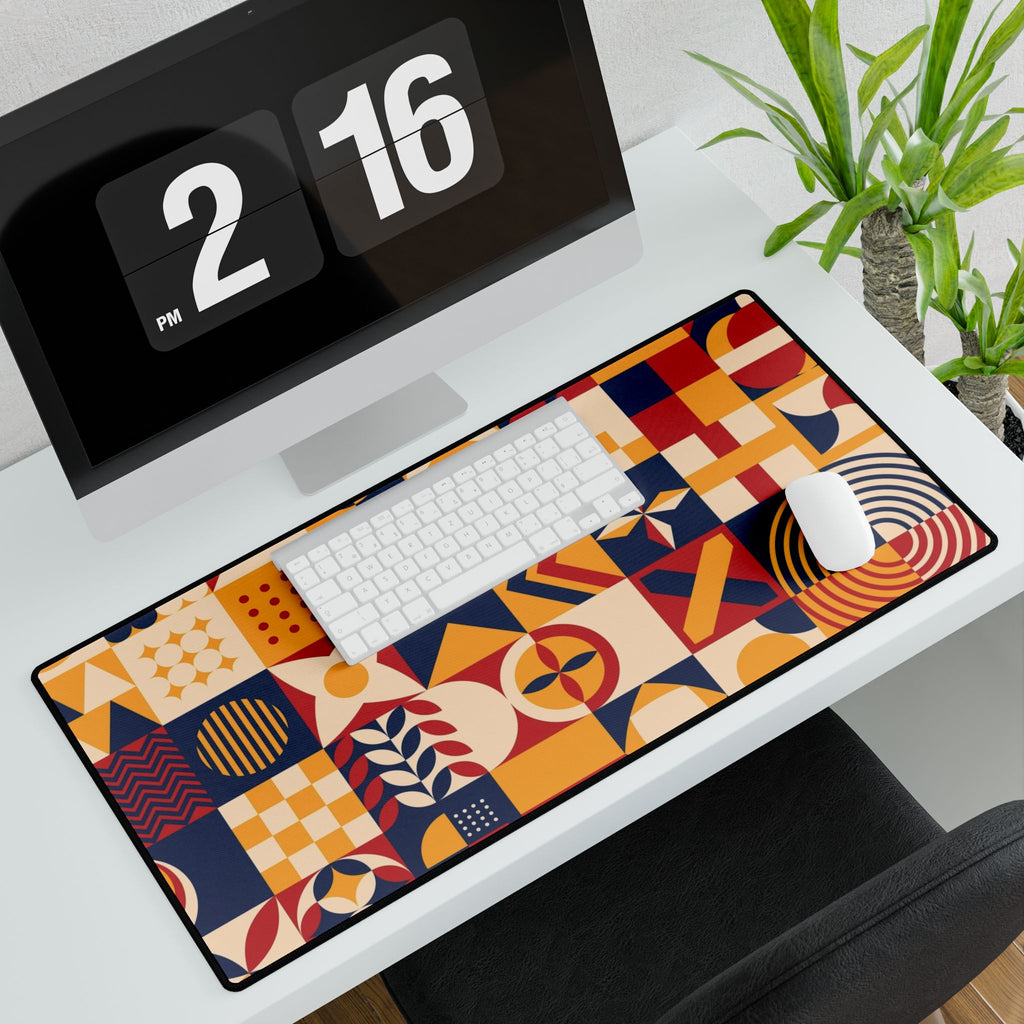 Geometric Retro Desk Mat - Colourful Mid-Century Pattern