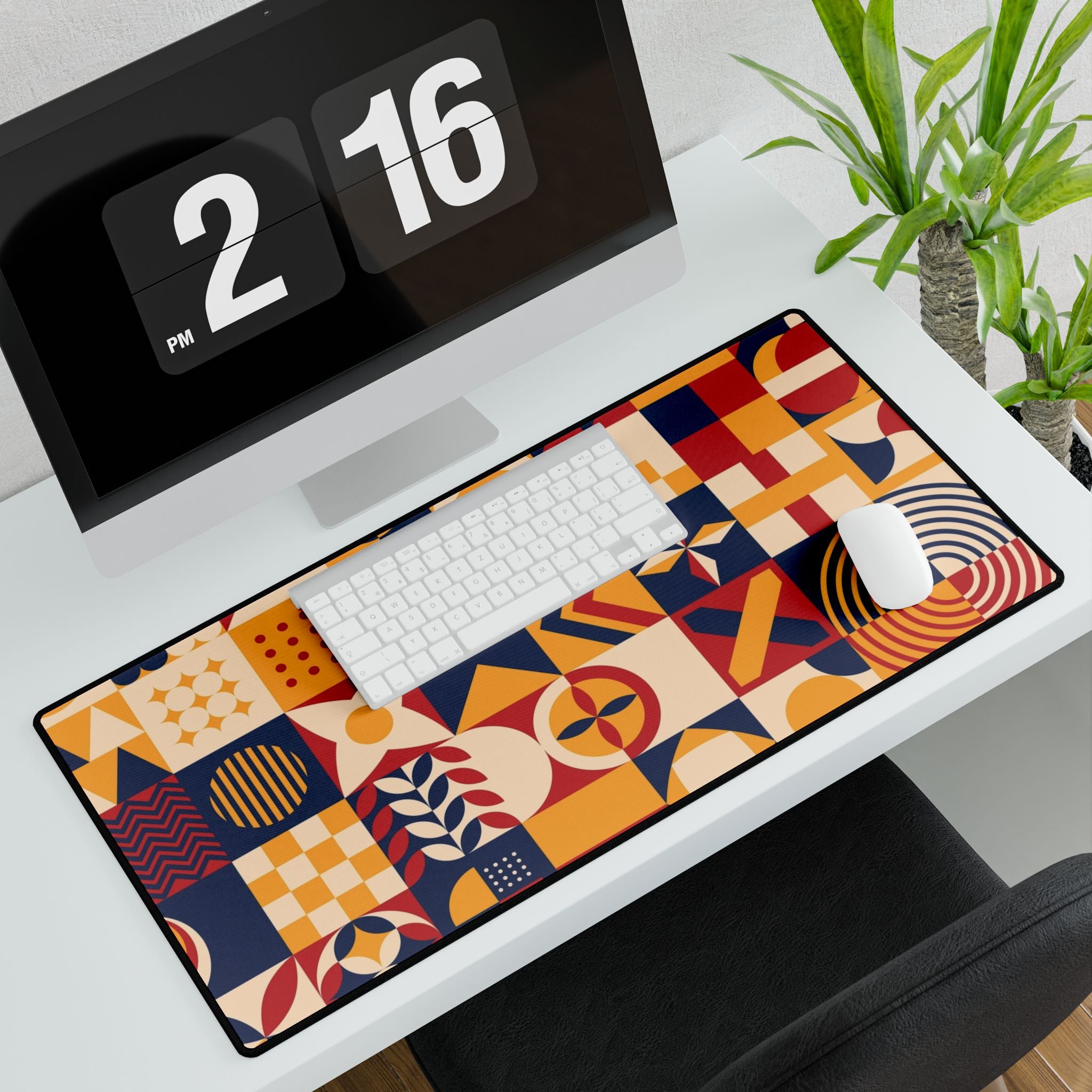 Geometric Retro Desk Mat - Colourful Mid-Century Pattern