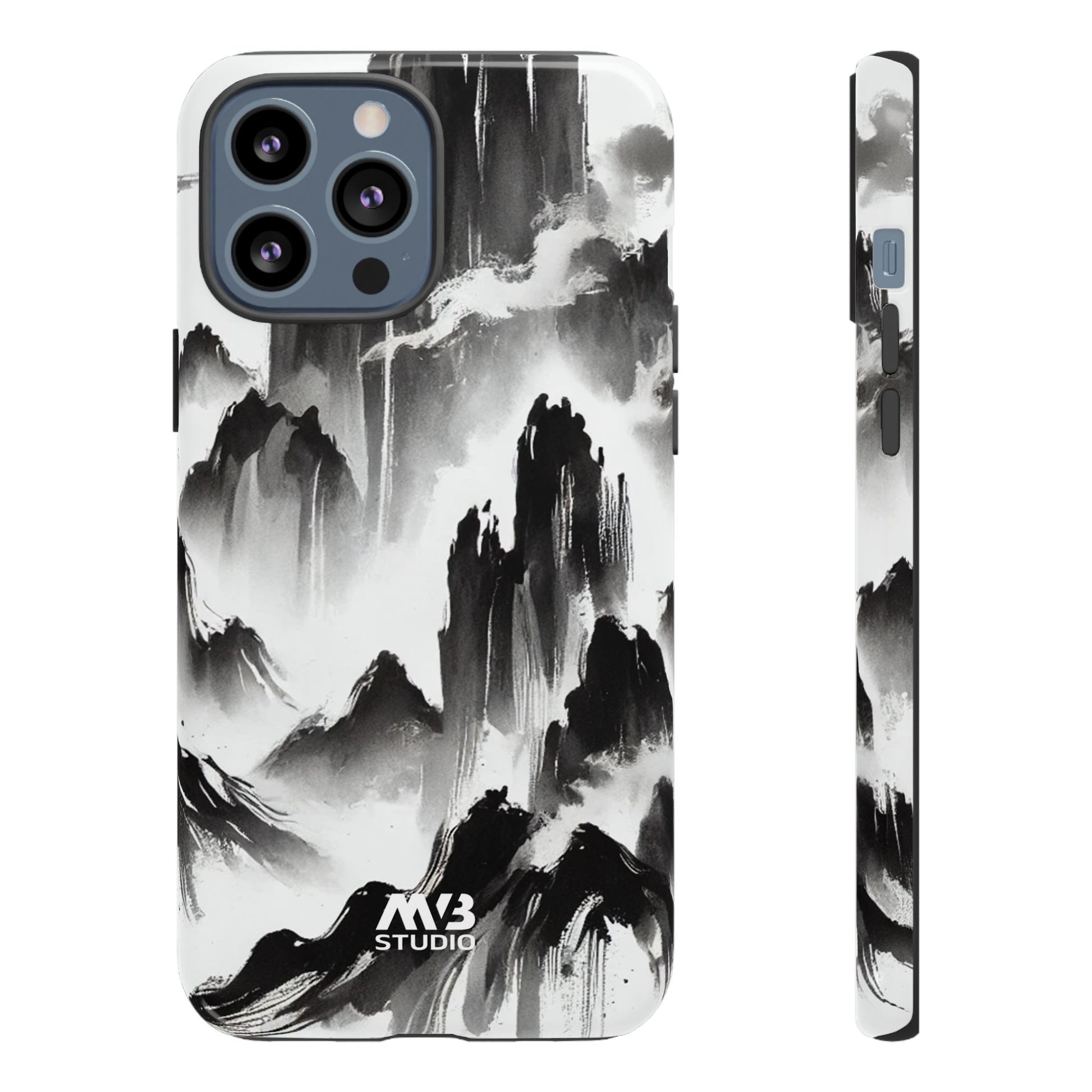 Black Ink Mountain Tough iPhone Case