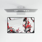 Cherry Blossom Desk Mat - Red Plum Floral Gaming/Office Mousepad