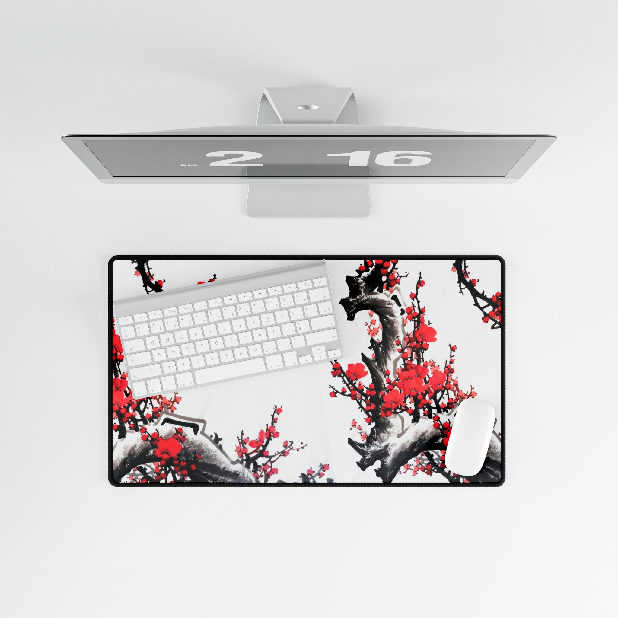 Cherry Blossom Desk Mat - Red Plum Floral Gaming/Office Mousepad