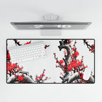 Cherry Blossom Desk Mat - Red Plum Floral Gaming/Office Mousepad