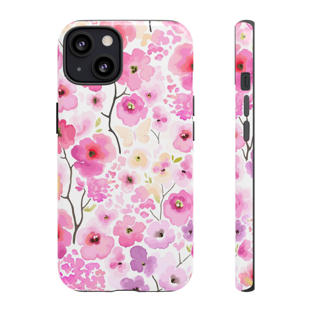 Watercolour Pink Flowers Tough iPhone Case - MVB STUDIO STORE