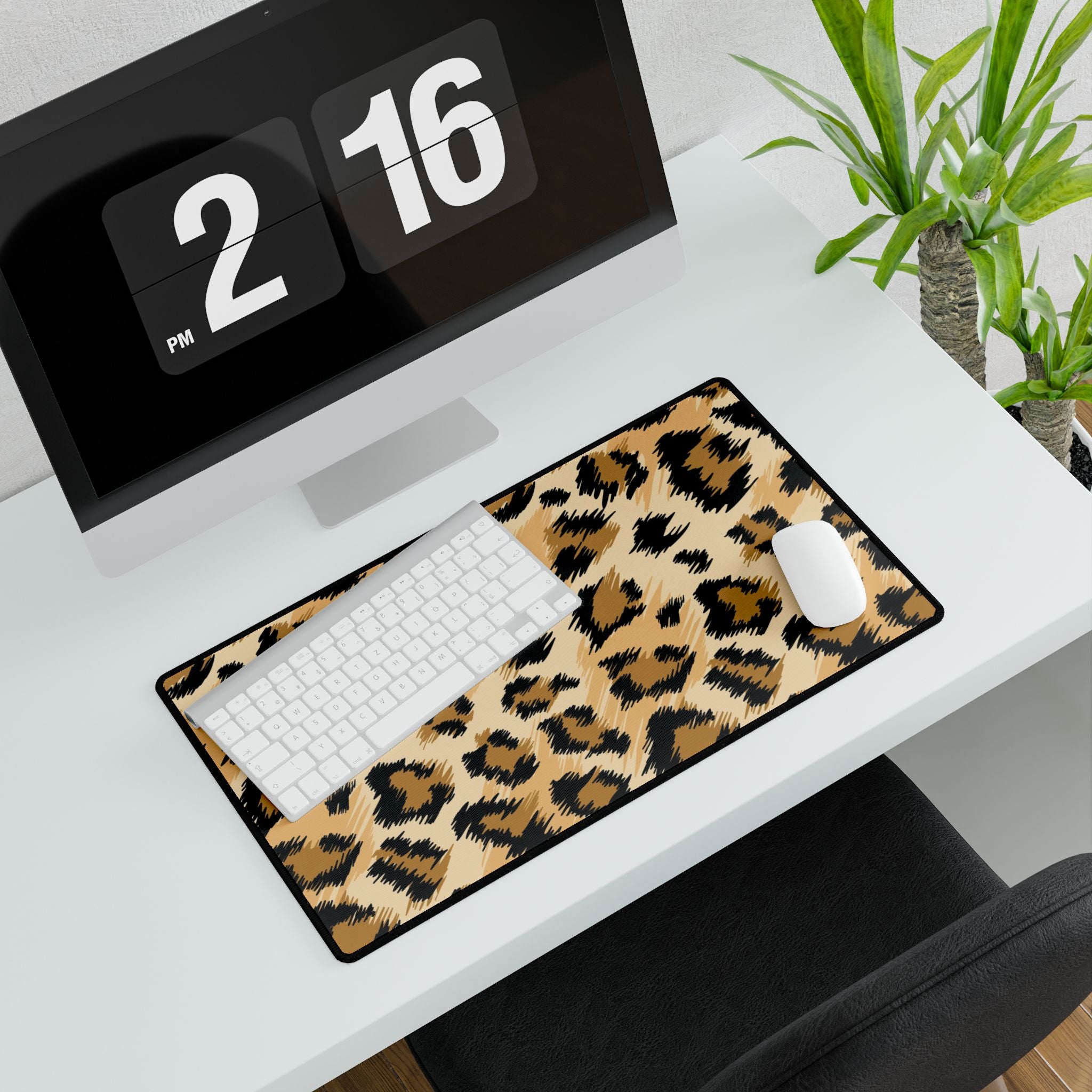 Leopard Print Desk Mat - Oversized Animal Print Gaming/Office Desk Pad