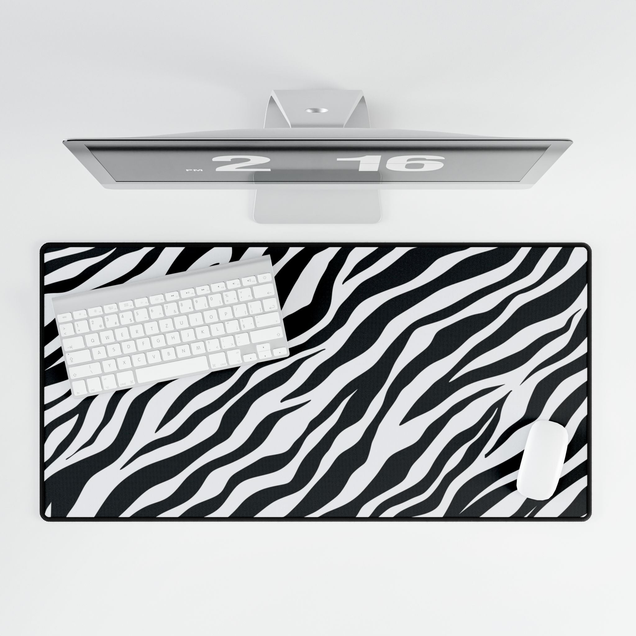 Zebra Stripe Desk Mat - Black & White Large Mouse Pad for Home Office