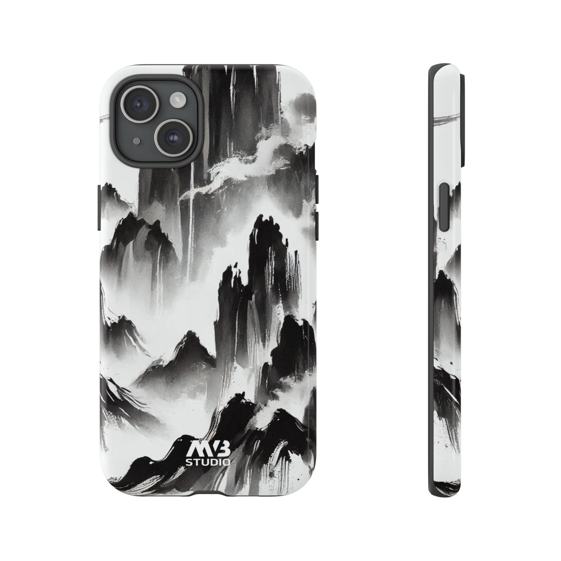 Black Ink Mountain Tough iPhone Case