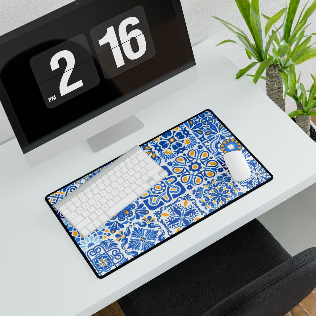 Blue Mediterranean Tile Desk Mat - Large Decorative Mousepad for Home Office