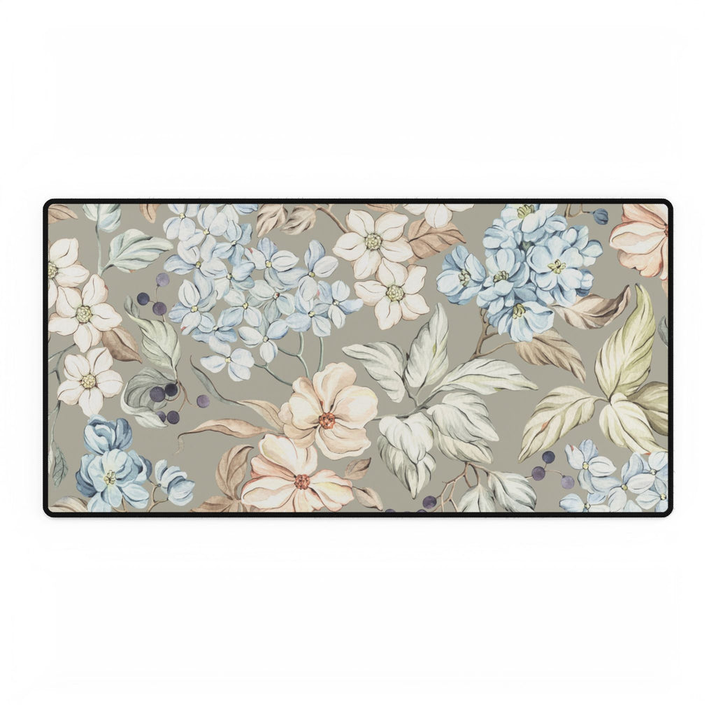 Vintage Floral Desk Mat - Neutral Hydrangea & Blossom Mouse Pad - MVB STUDIO STORE