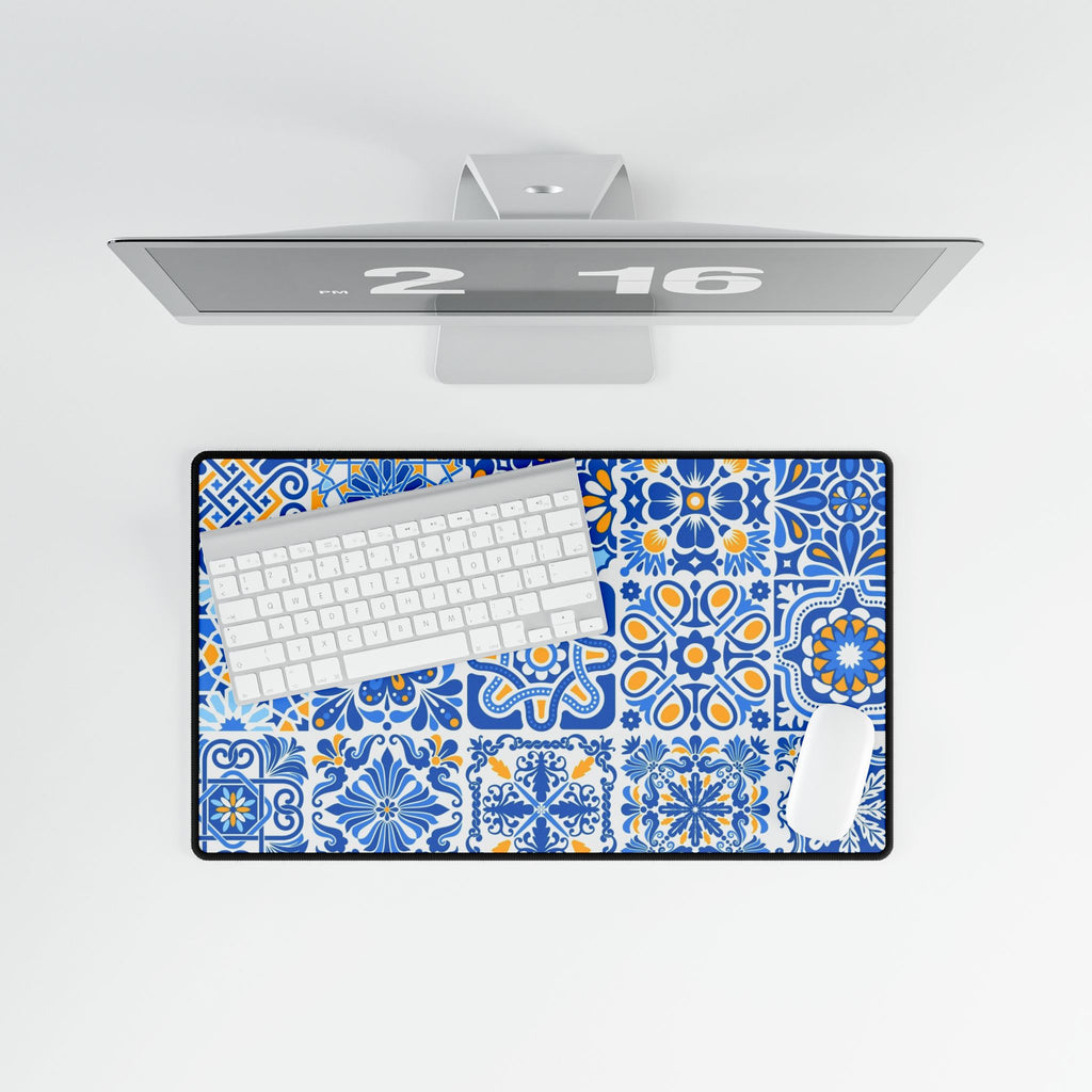 Blue Mediterranean Tile Desk Mat - Large Decorative Mousepad for Home Office