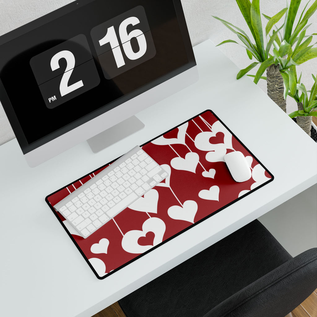 Valentine Hanging Hearts Desk Mat - Romantic Red Mousepad/Desk Protector