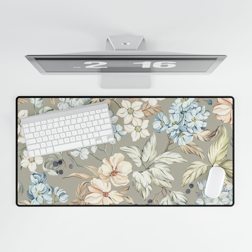 Vintage Floral Desk Mat - Neutral Hydrangea & Blossom Mouse Pad - MVB STUDIO STORE
