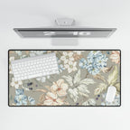 Vintage Floral Desk Mat - Neutral Hydrangea & Blossom Mouse Pad - MVB STUDIO STORE