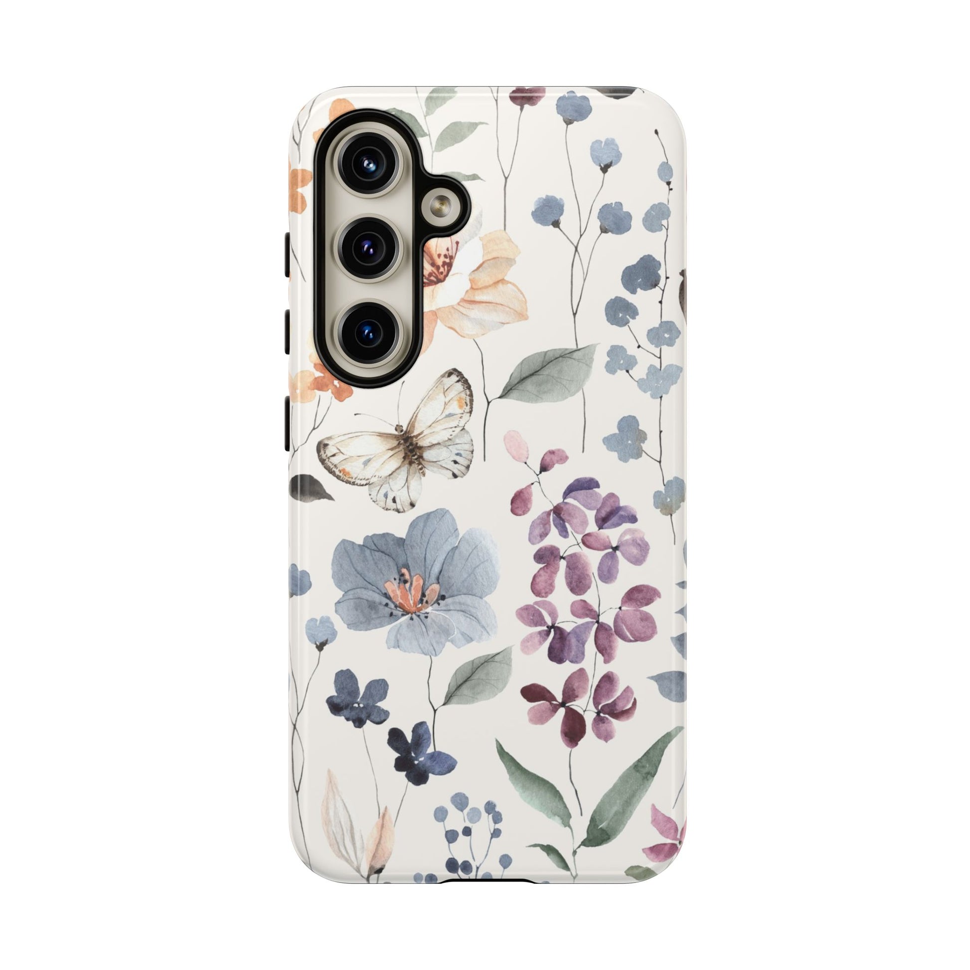Watercolour Wild Flowers Tough Samsung Phone Case with vibrant floral design and butterfly, offering stylish phone protection.