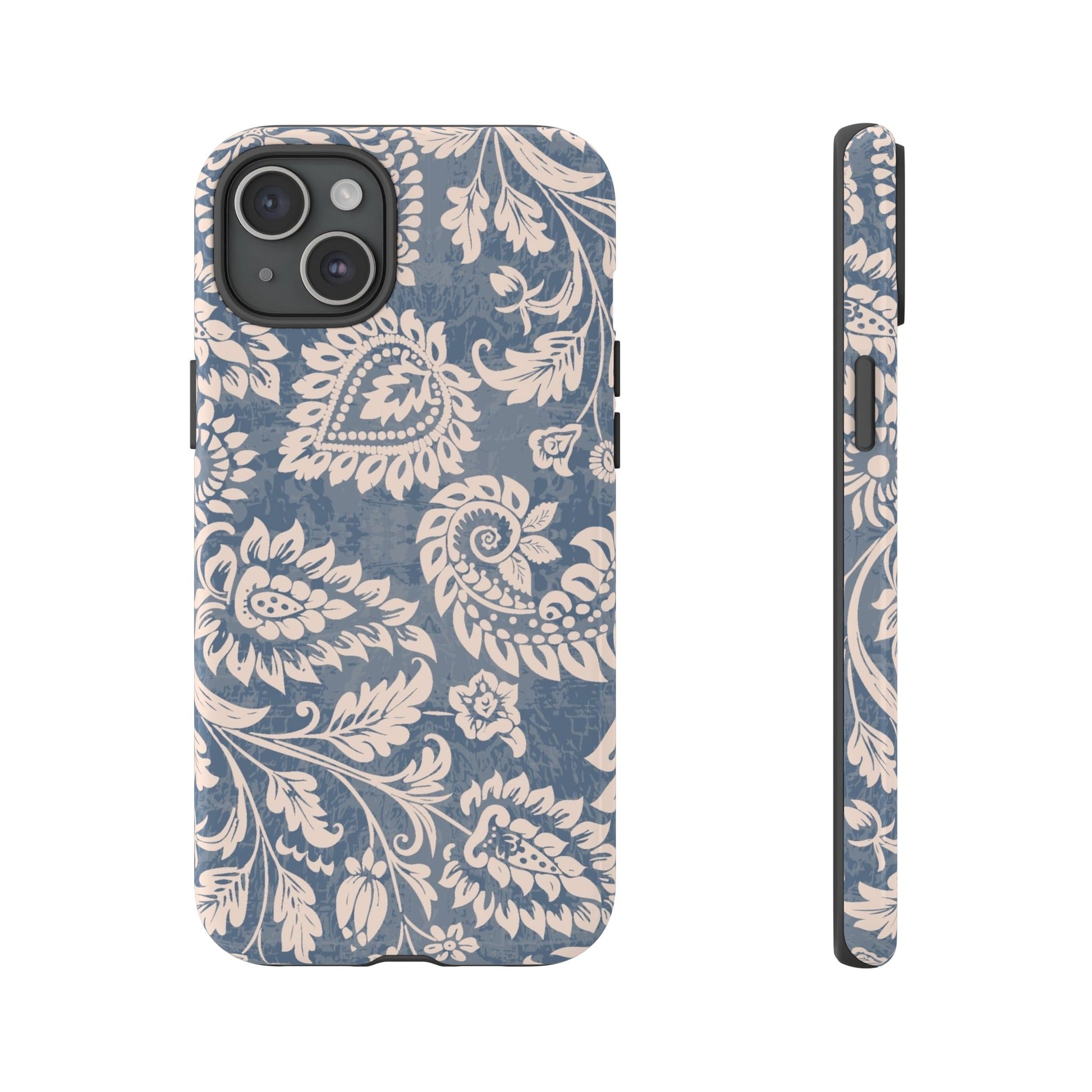 Blue Floral Pattern Tough Phone Case for iPhone 15 models