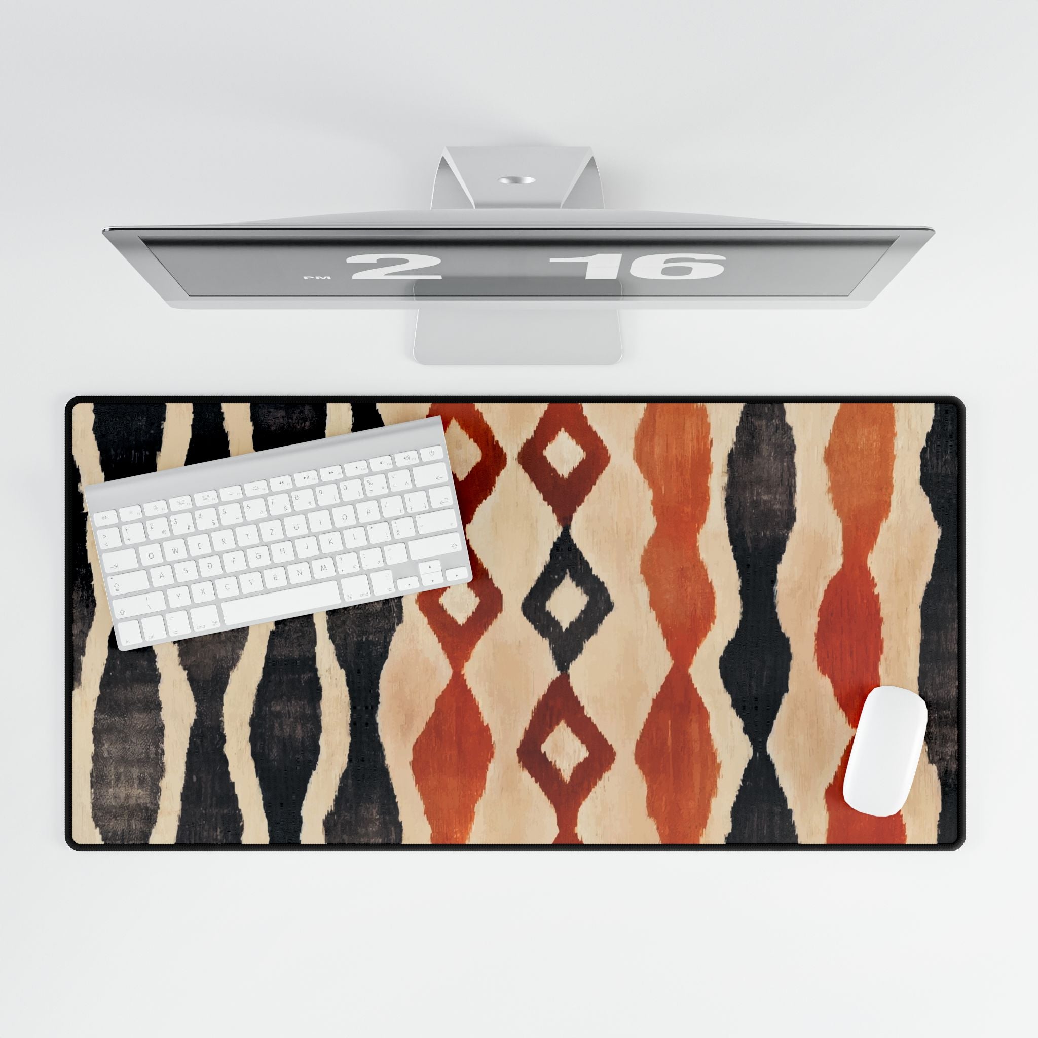 Boho Tribal Desk Mat - Rust & Black Patterned Extended Mouse Pad