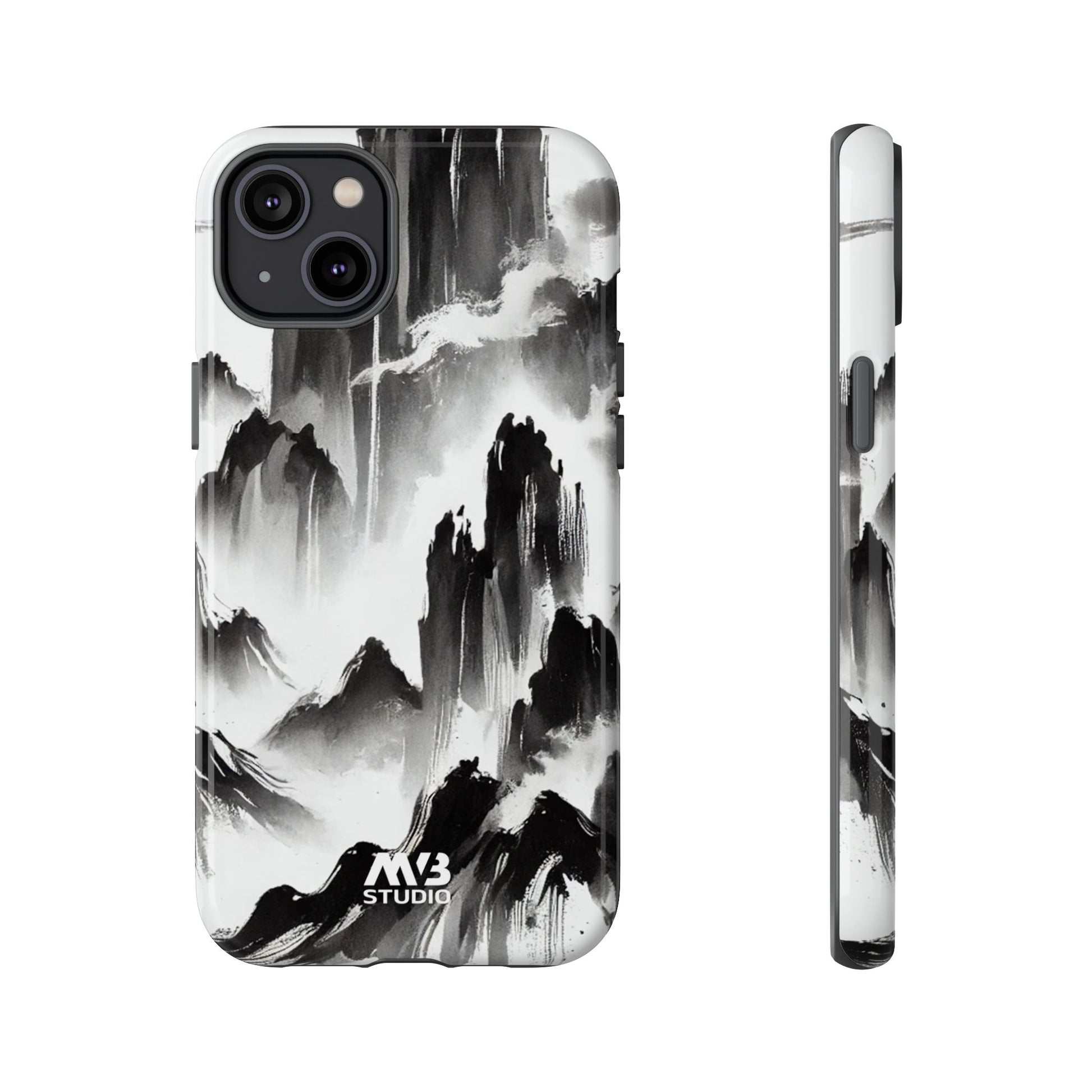 Black Ink Mountain Tough iPhone Case
