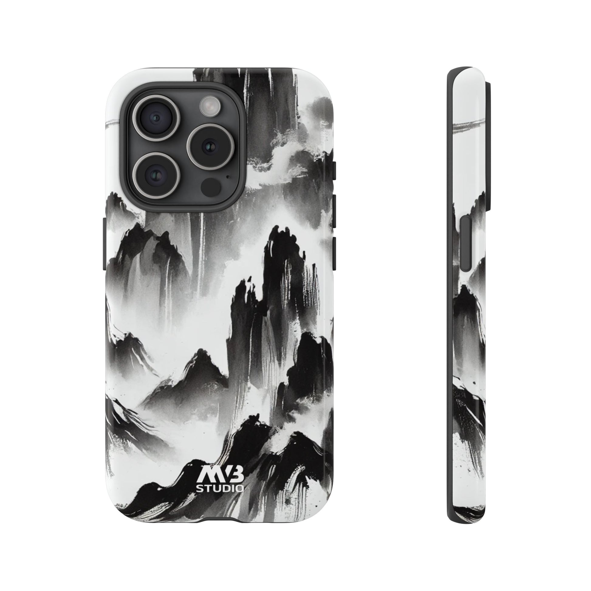 Black Ink Mountain Tough iPhone Case