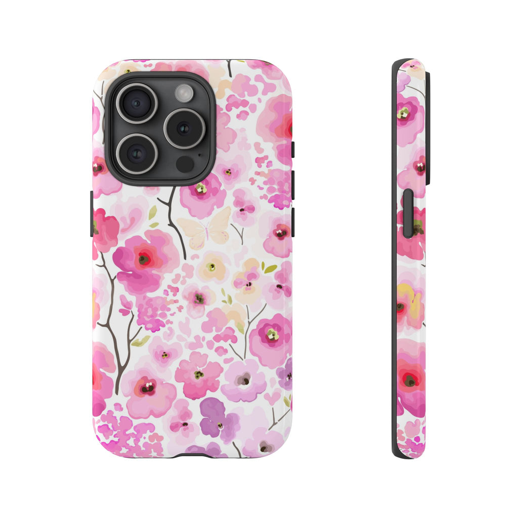 Watercolour Pink Flowers Tough iPhone Case - MVB STUDIO STORE