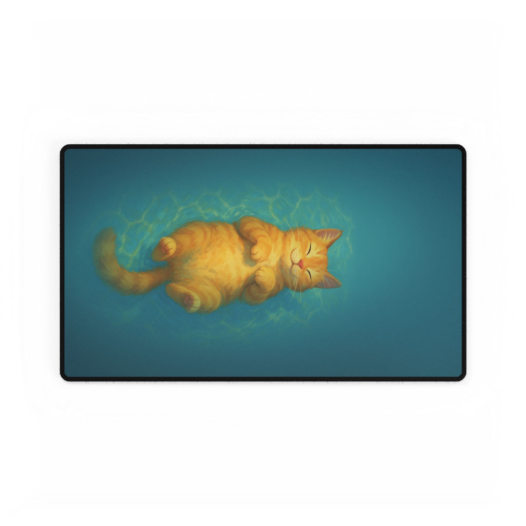 Cat lying on a blue background with a black border