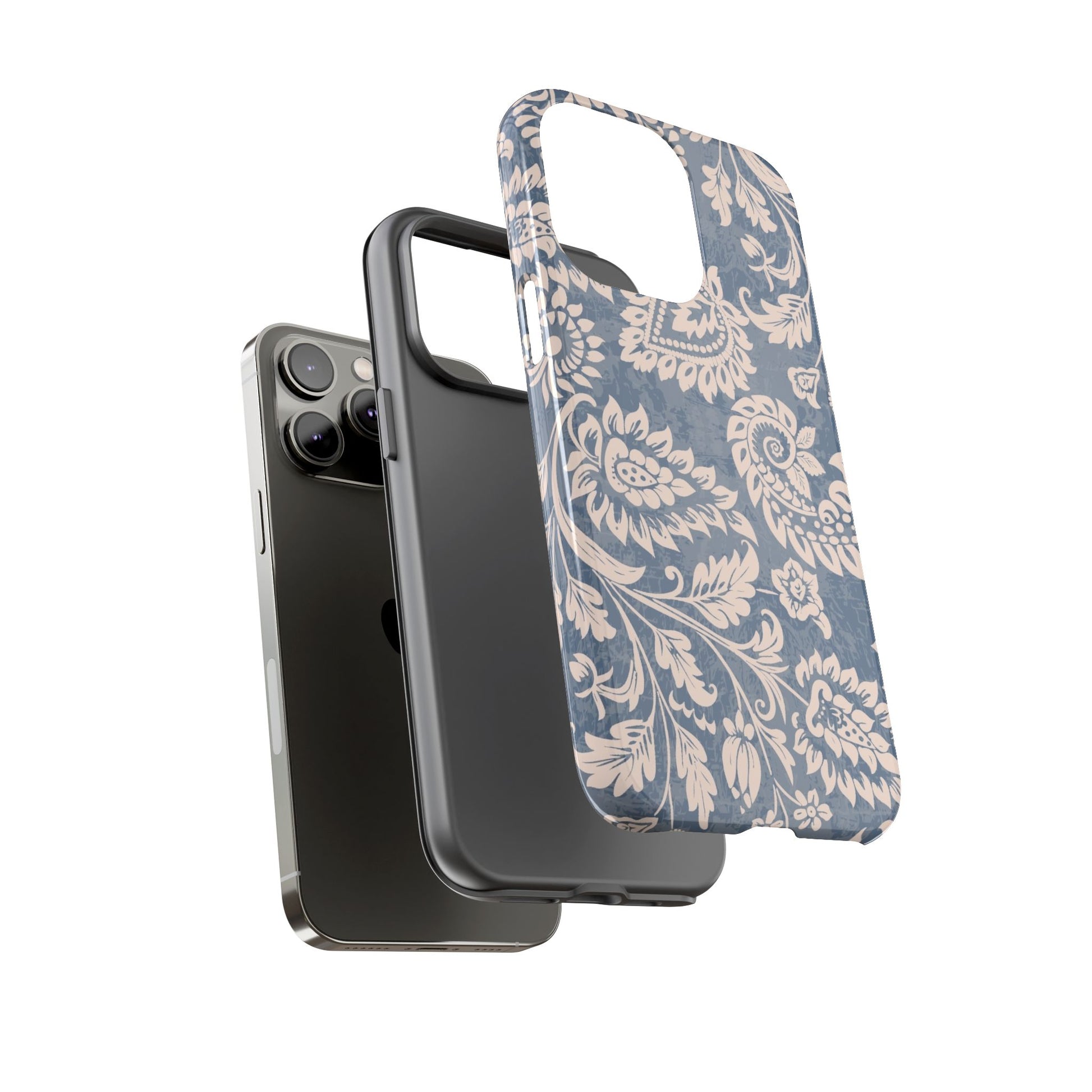 Blue Floral Pattern Tough Phone Case for iPhone 14 models