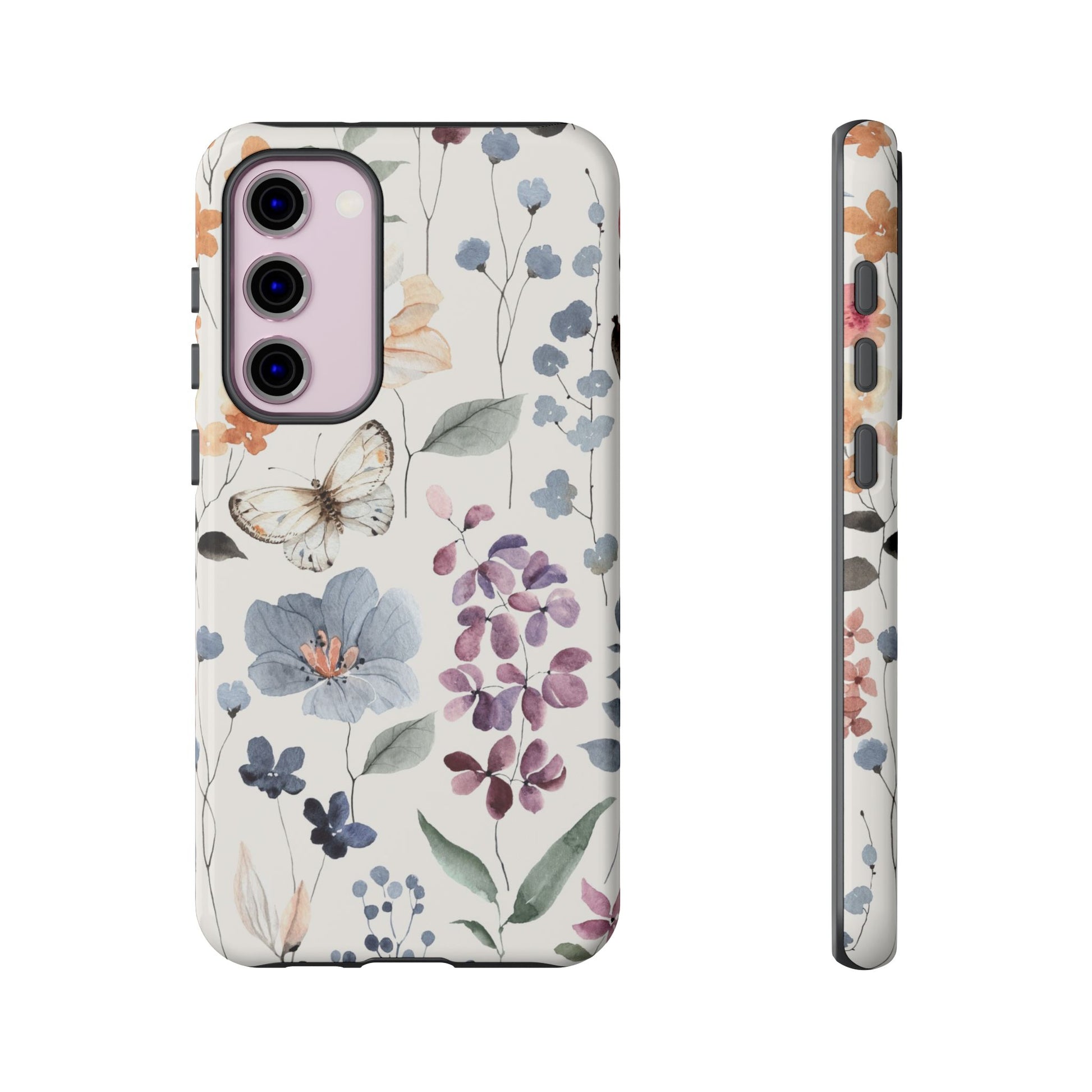 Vibrant watercolour wild flowers tough Samsung phone case showcasing a beautiful floral design on a protective case.