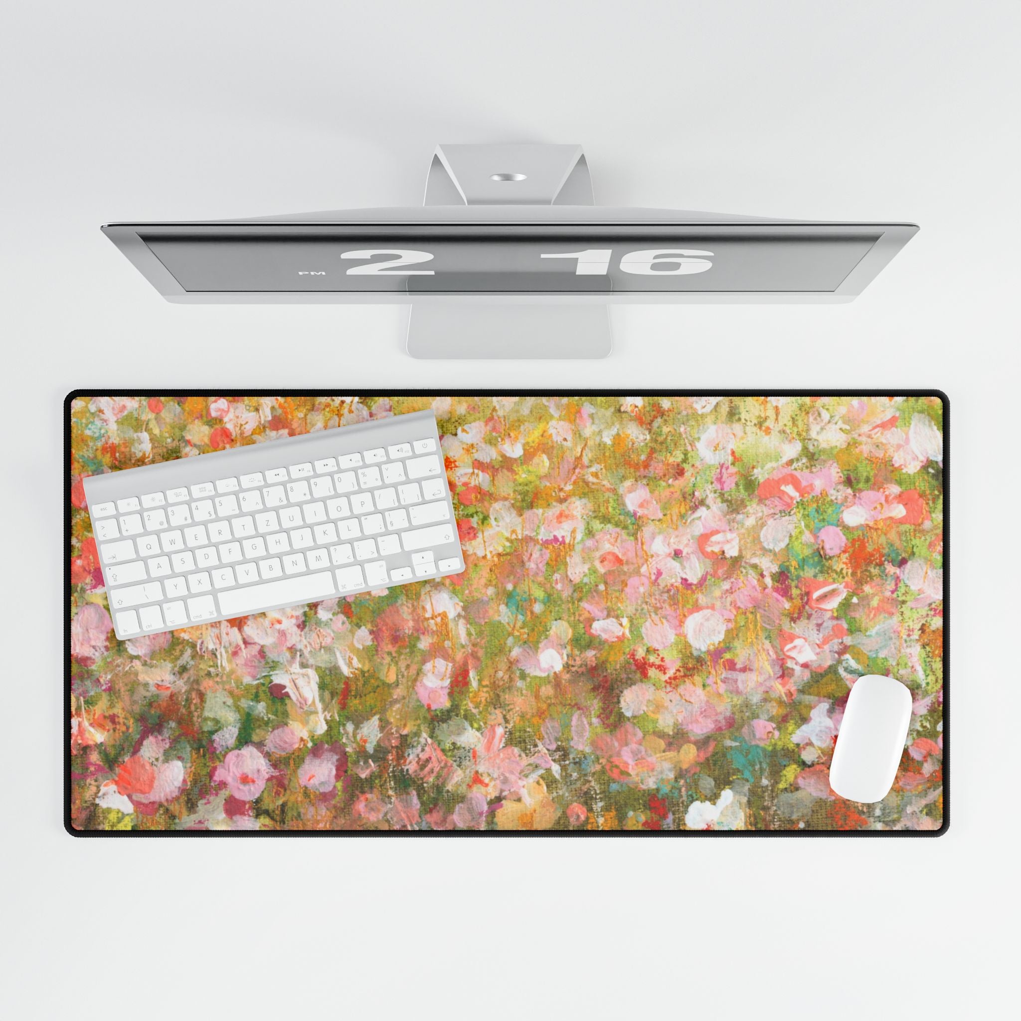 Floral Meadow Desk Mat - Pastel Impressionist Large Mouse Pad
