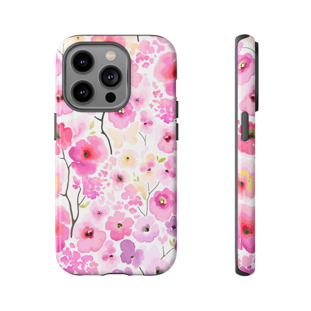 Watercolour Pink Flowers Tough iPhone Case - MVB STUDIO STORE