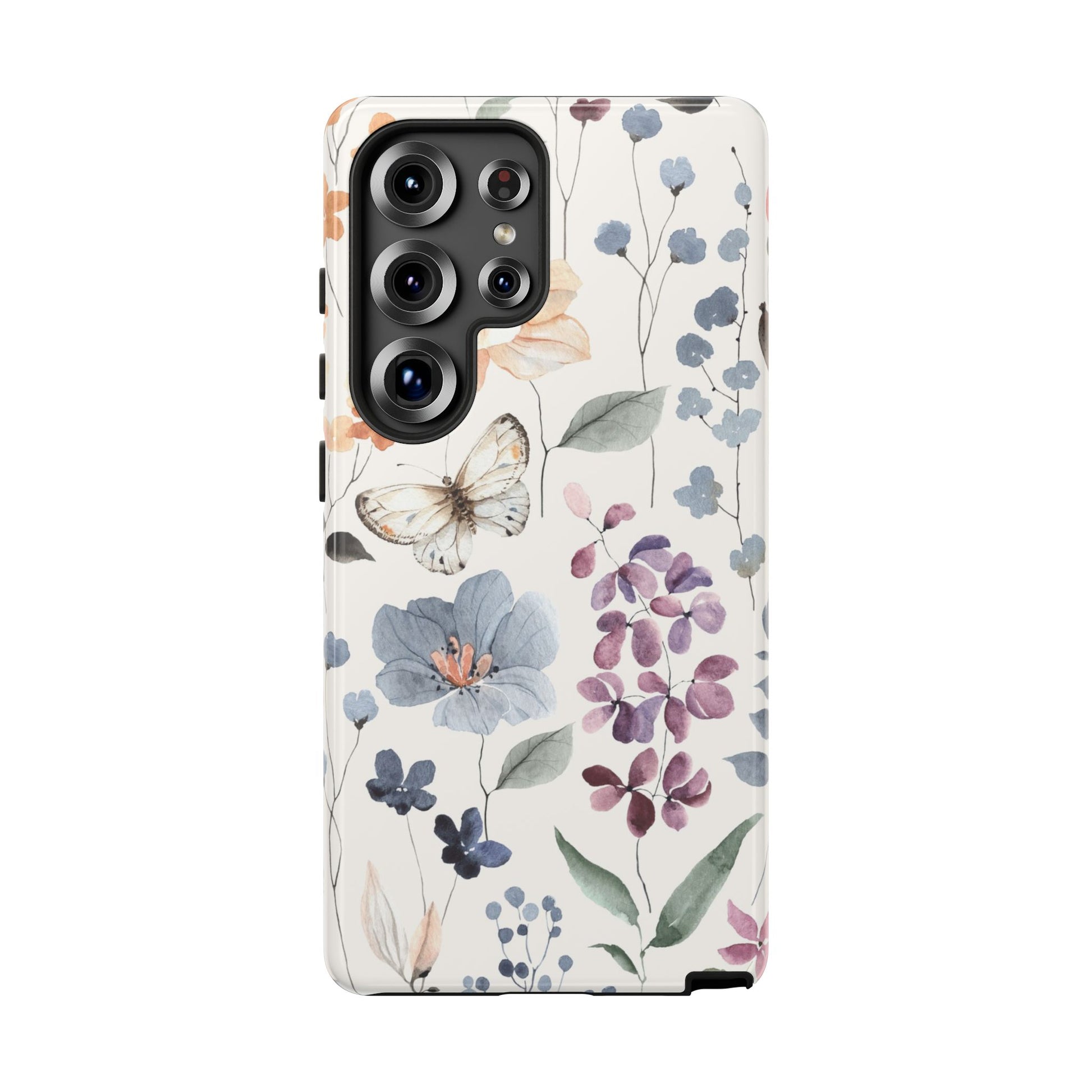 Watercolour Wild Flowers Tough Samsung Phone Case with floral design, vibrant colors, and butterfly detail.