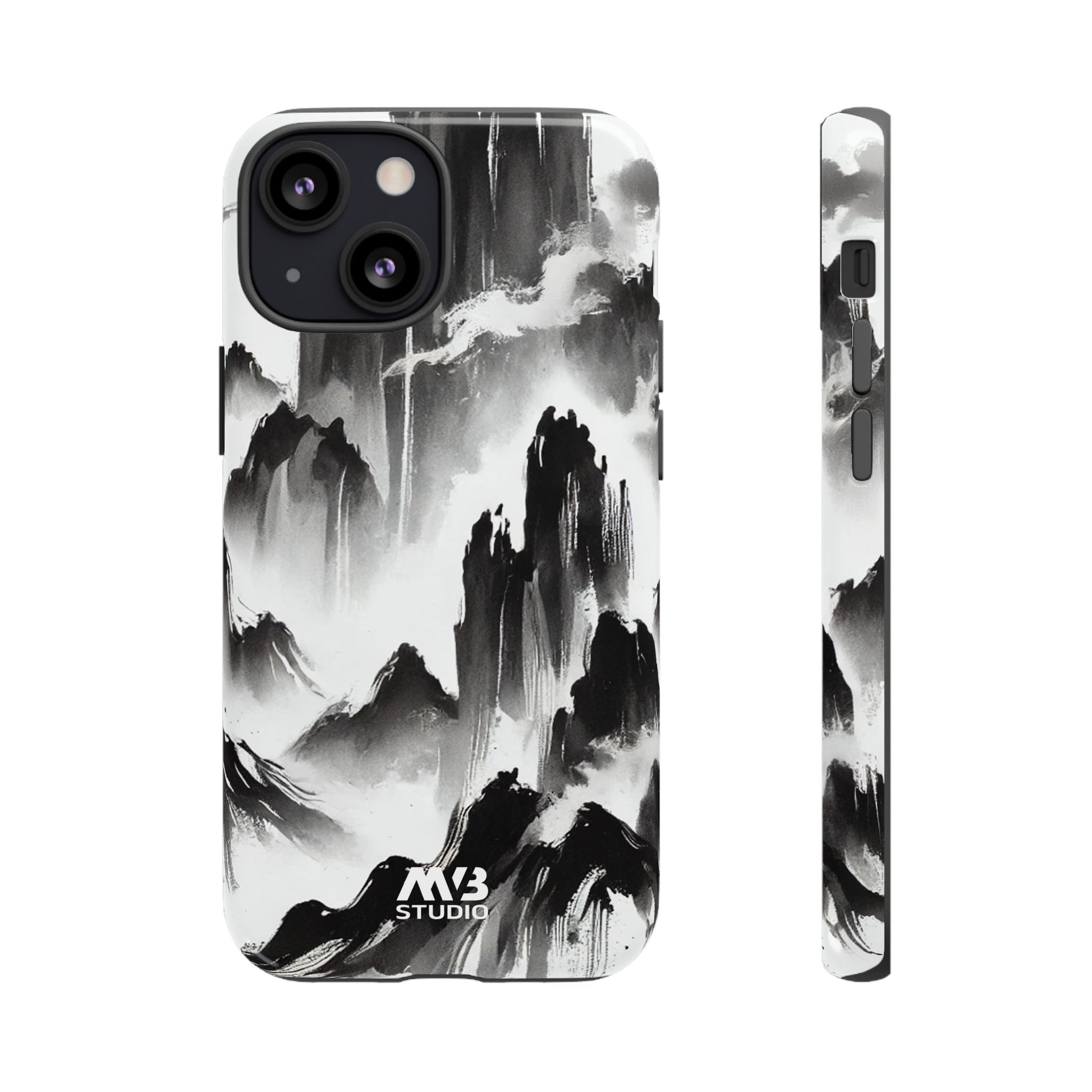 Black Ink Mountain Tough iPhone Case