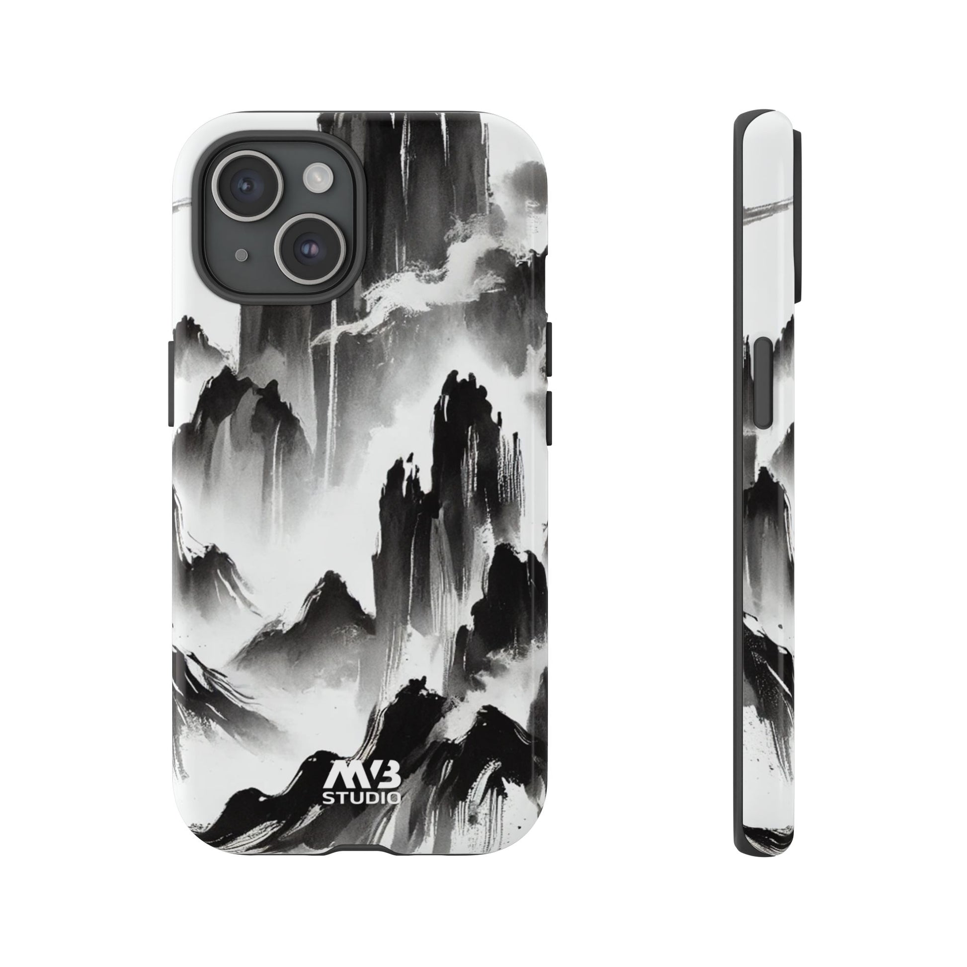 Black Ink Mountain Tough iPhone Case