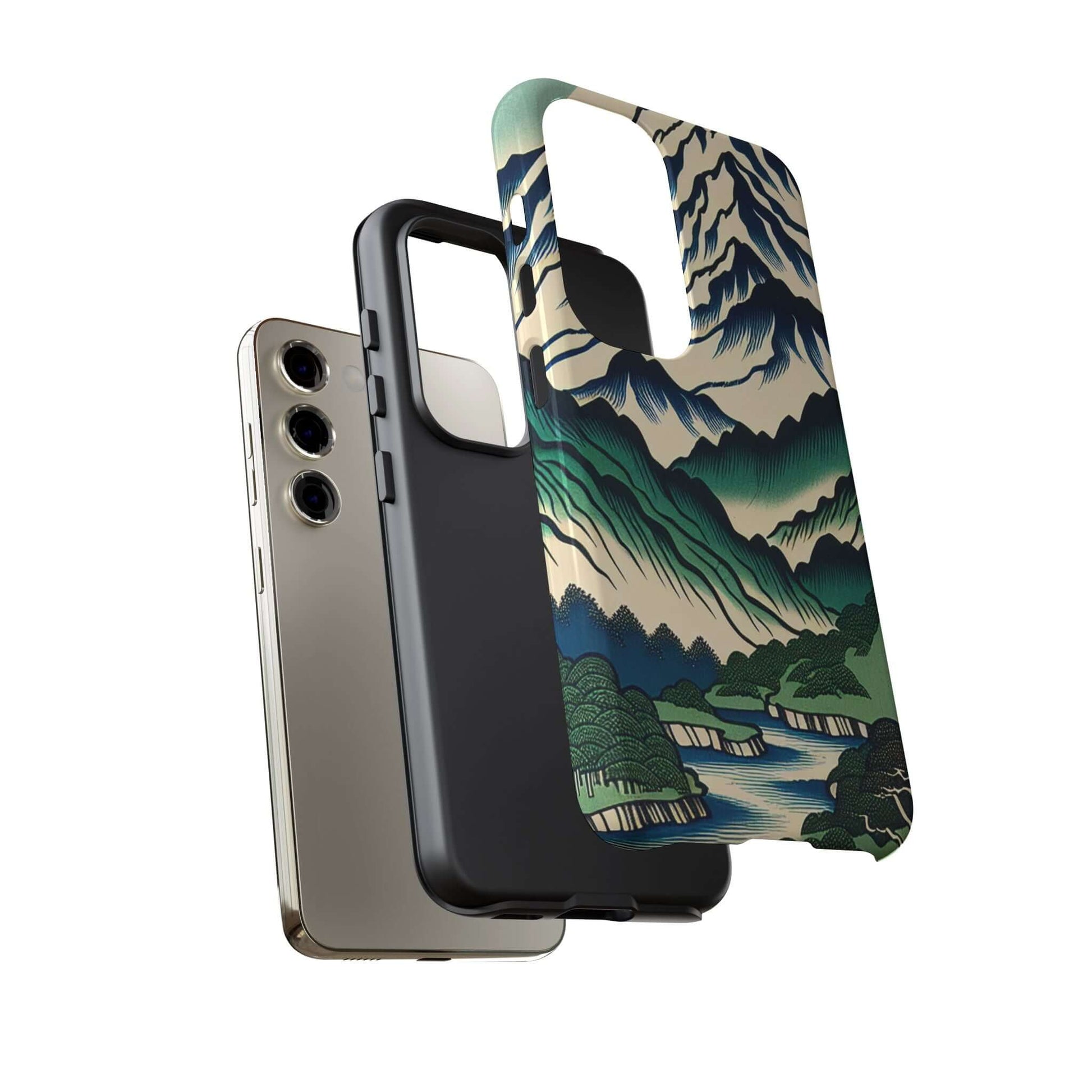 Japanese Mountain Tough Samsung Phone Case featuring a scenic mountain design for added protection and style.