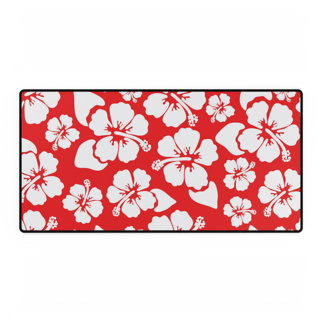 Red Hibiscus Floral Desk Mat — Tropical Gaming & Office Mouse Pad