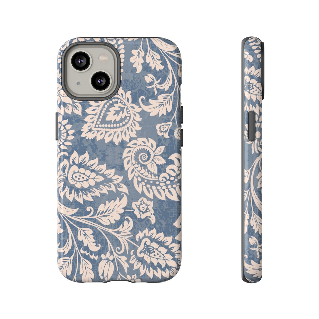 Blue Floral Pattern Tough Phone Case for iPhone 14 models
