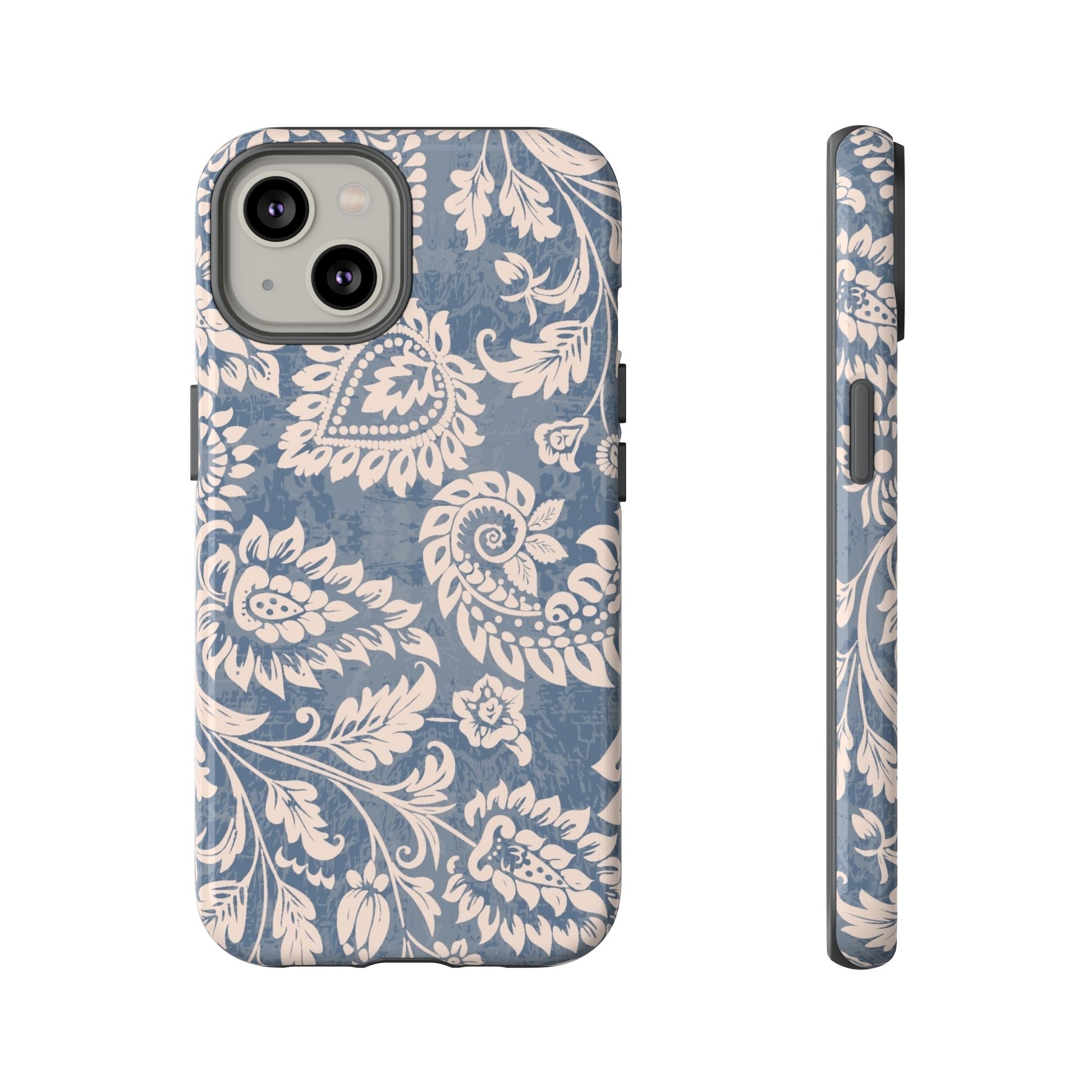 Blue Floral Pattern Tough Phone Case for iPhone 14 models