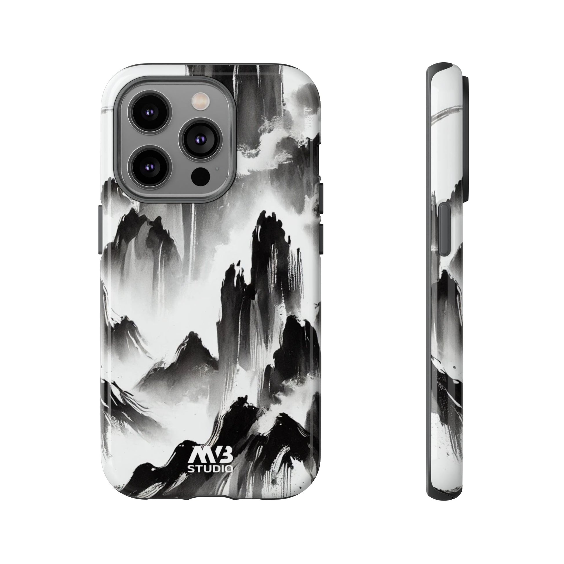 Black Ink Mountain Tough iPhone Case