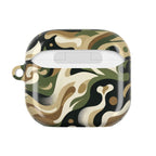 Camouflage-patterned case for wireless earbuds on a white background