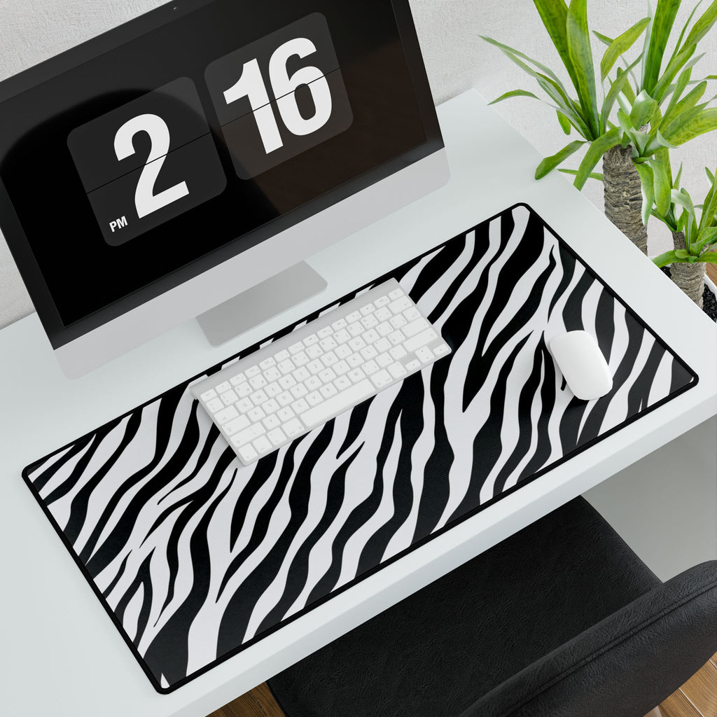 Zebra Stripe Desk Mat - Black & White Large Mouse Pad for Home Office