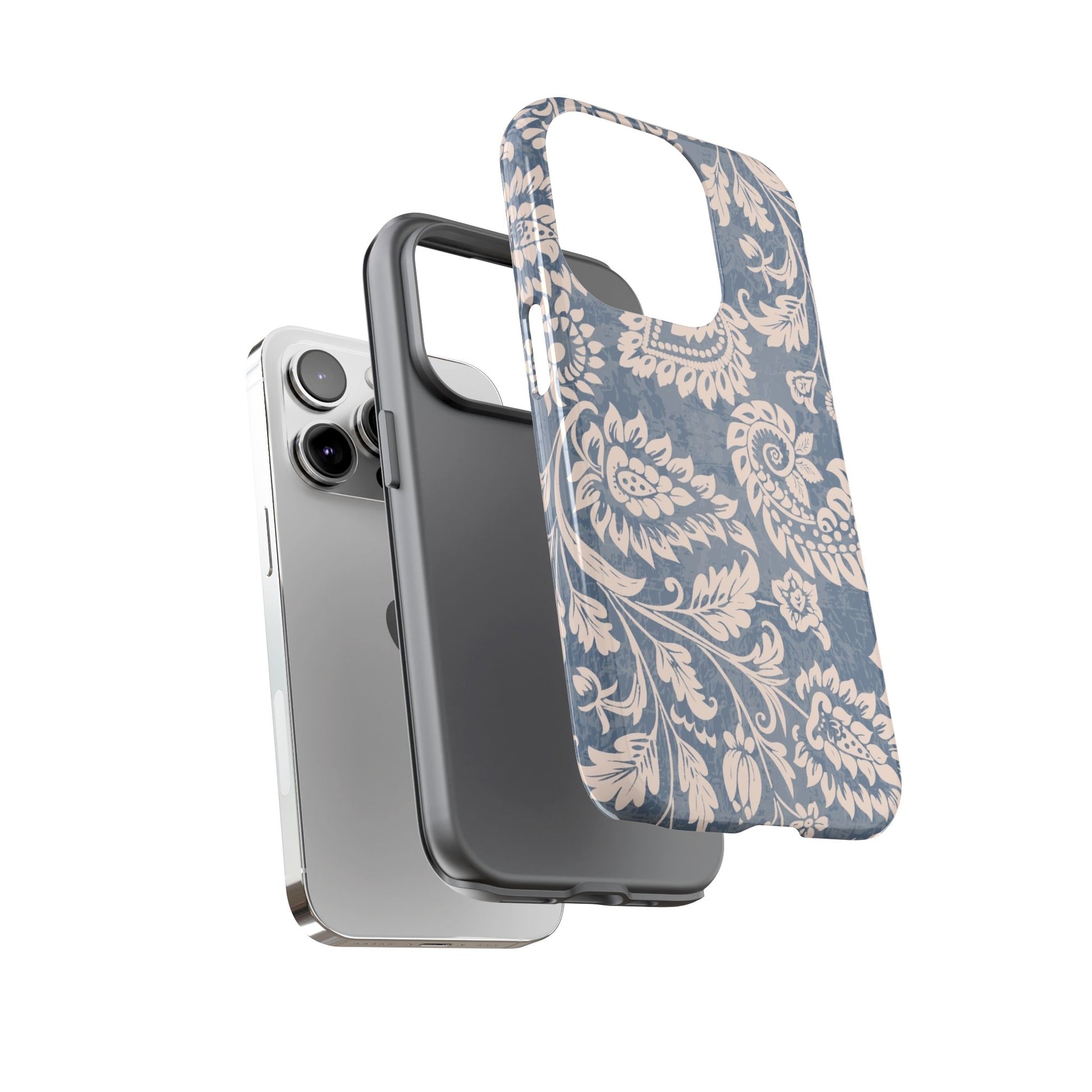 Blue Floral Pattern Tough Phone Case for iPhone 14 models