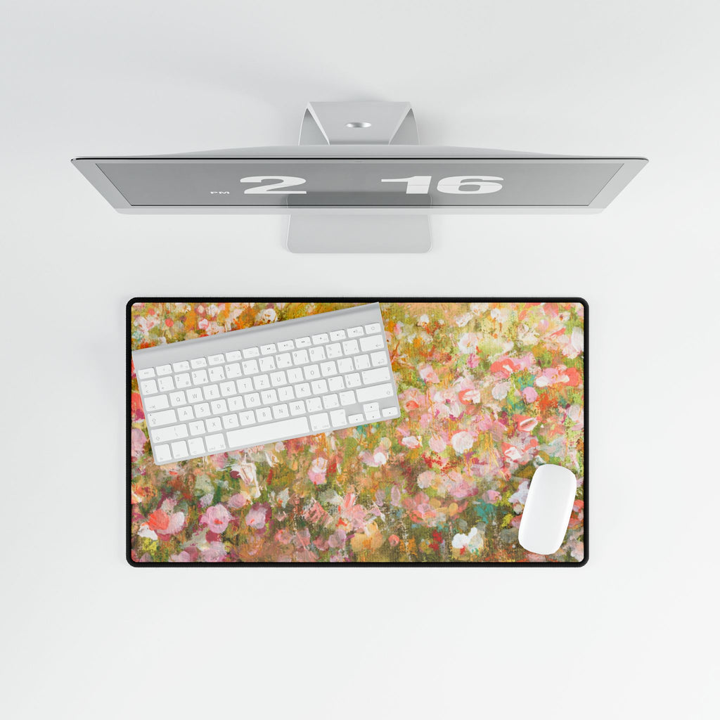 Floral Meadow Desk Mat - Pastel Impressionist Large Mouse Pad