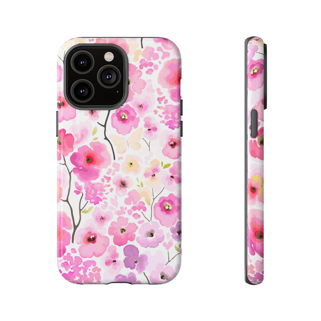 Watercolour Pink Flowers Tough iPhone Case - MVB STUDIO STORE