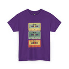 80's Jam Cassette Tape T-shirt featuring colorful cassette design on a purple shirt.