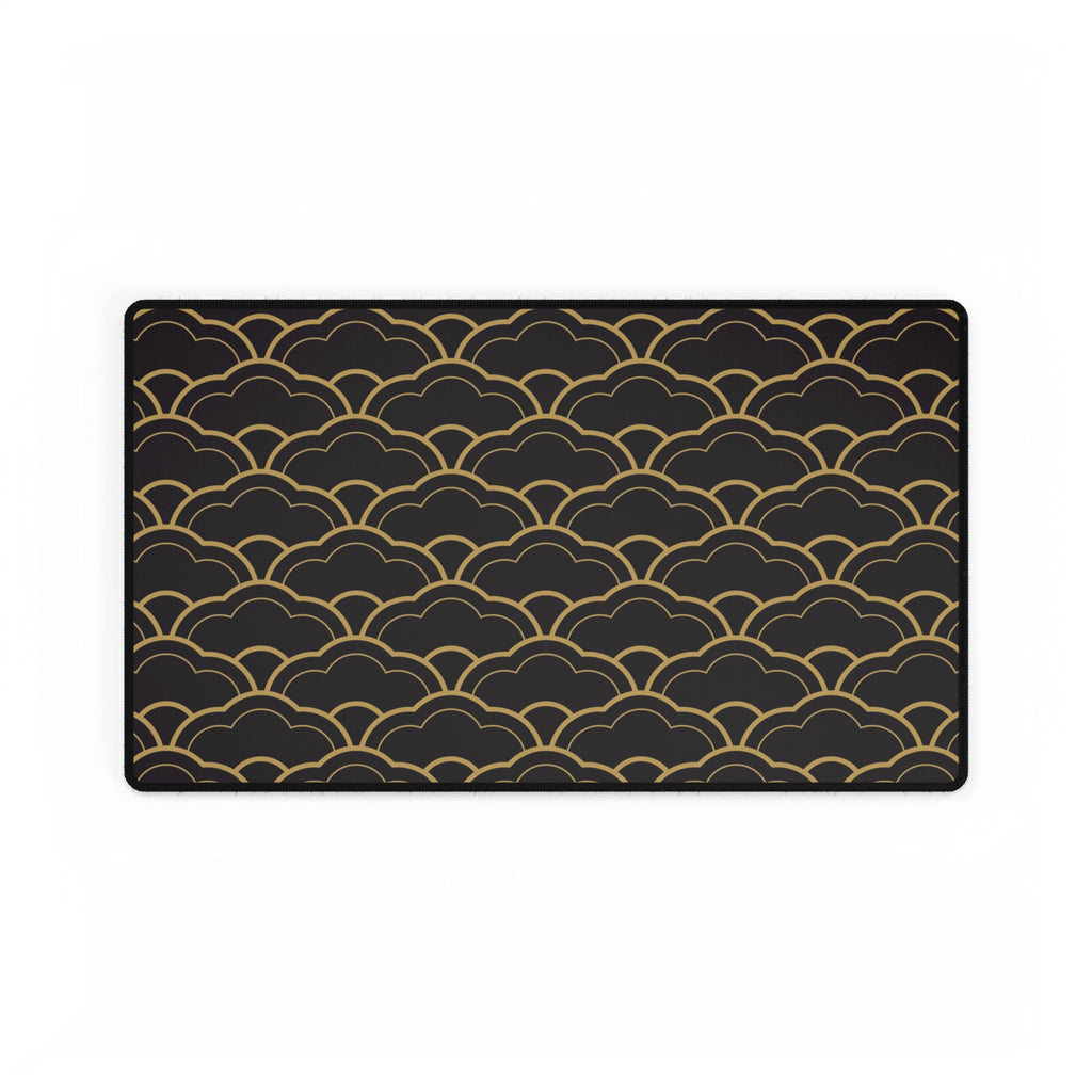 Black placemat with gold wave pattern on a white background