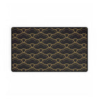 Black placemat with gold wave pattern on a white background