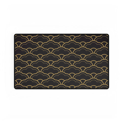 Black placemat with gold wave pattern on a white background