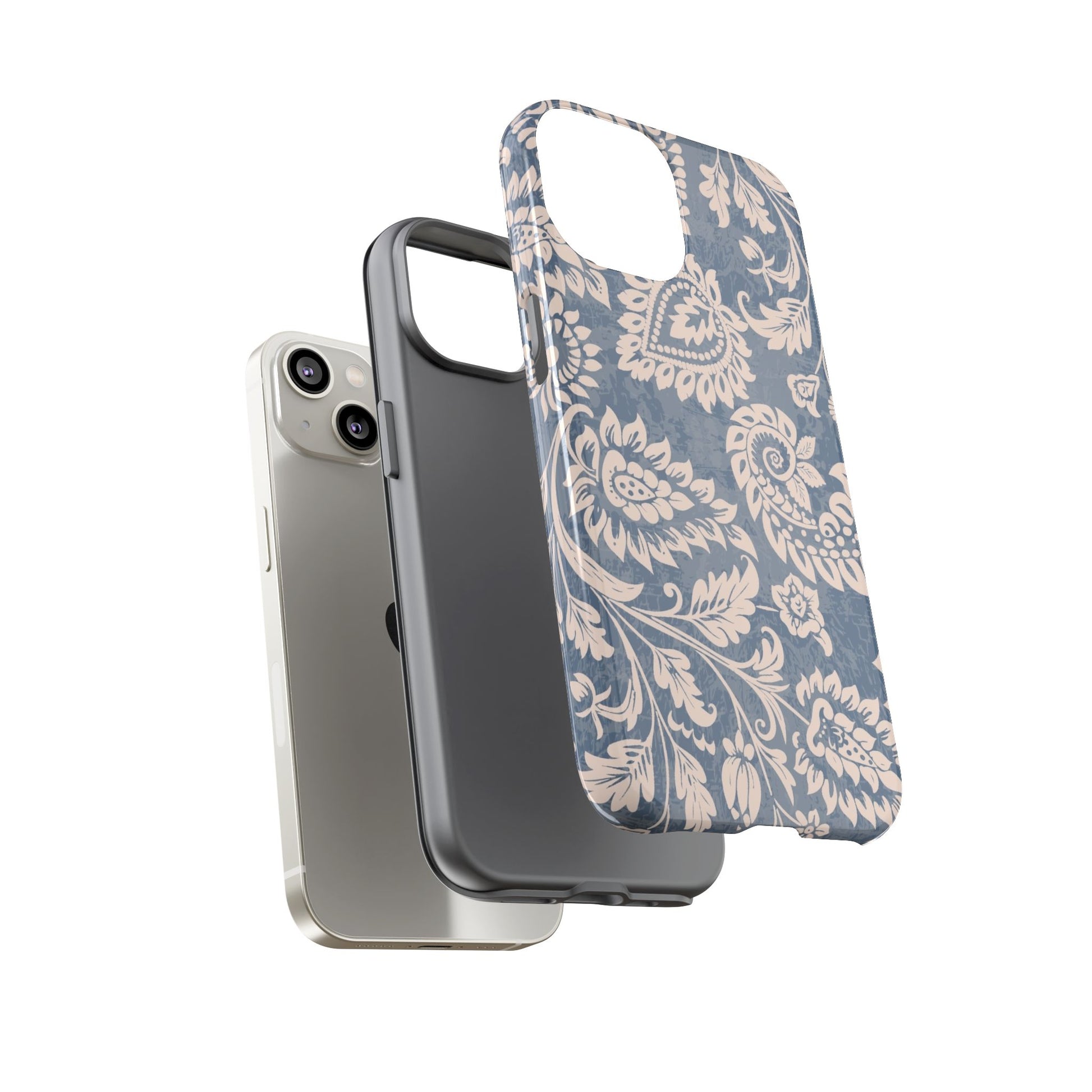 Blue Floral Pattern Tough Phone Case for iPhone 14 models