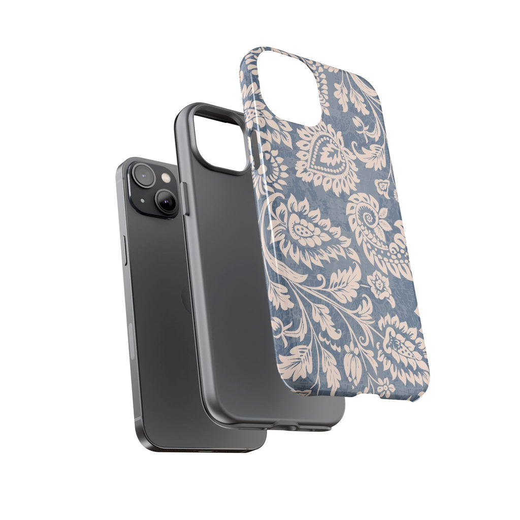 Blue Floral Pattern Tough Phone Case for iPhone 14 models