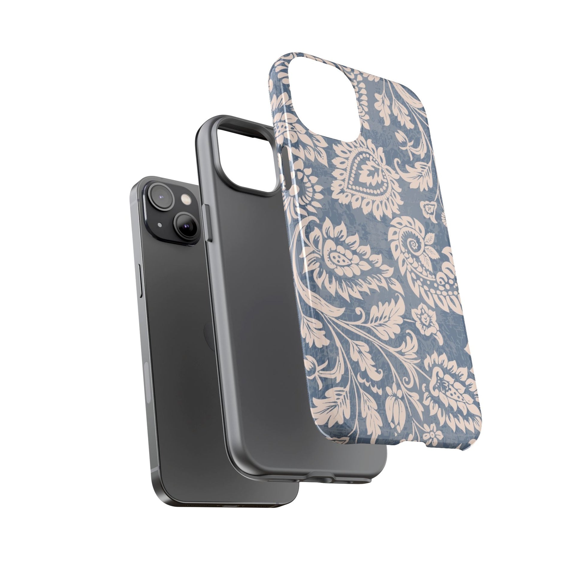 Blue Floral Pattern Tough Phone Case for iPhone 14 models